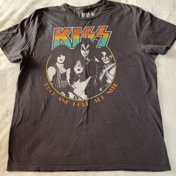 Kiss Other - Kiss Rock And Roll All Nite Gray Tshirt With Graphics Size XL